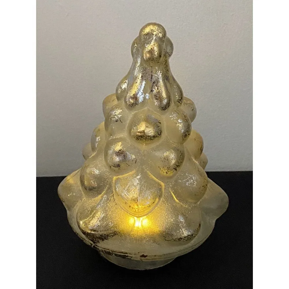 Pottery Barn Vintage Lighted Mercury Glass Christmas‎ Tree Gold Silver 7